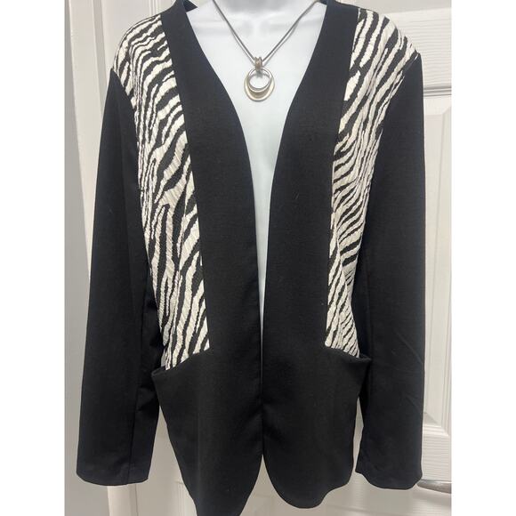Notations Cardigan Open Front Zebra Design Black & White Jacket Size XL, Soft - Picture 1 of 15